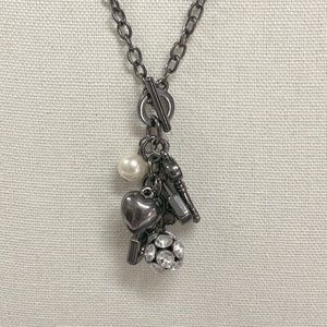 Lock & Key Cluster Pendant Vintage Necklace Black Chain